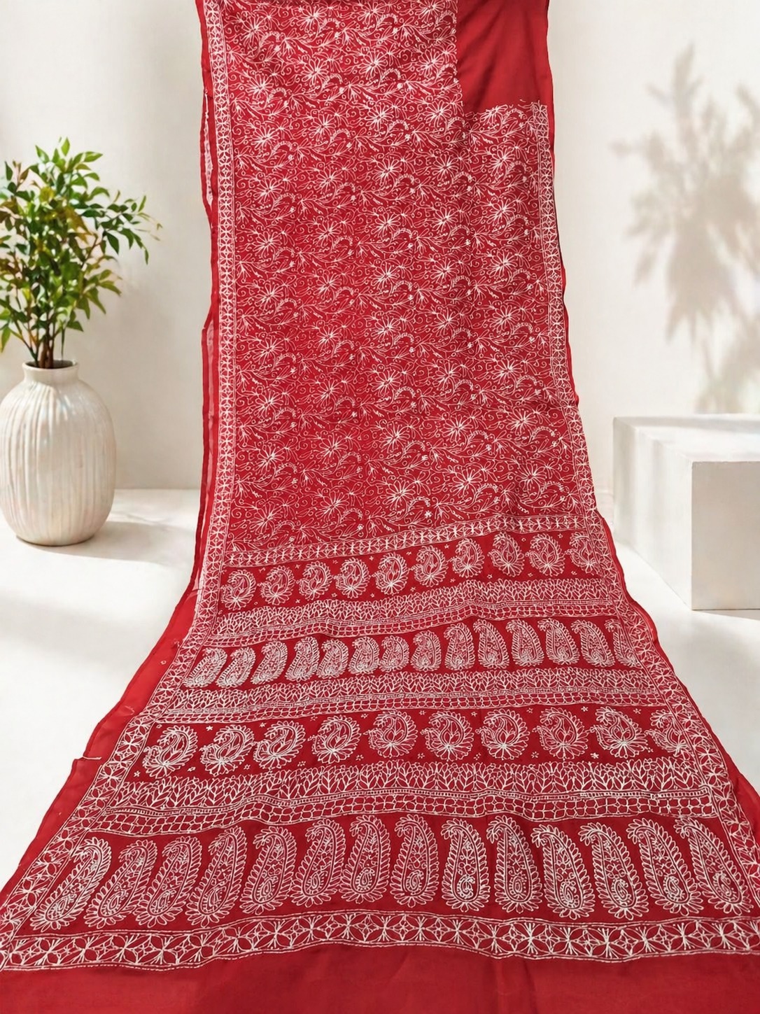 Pure Cotton  Lucknowi Chikankaari Handwork Saree