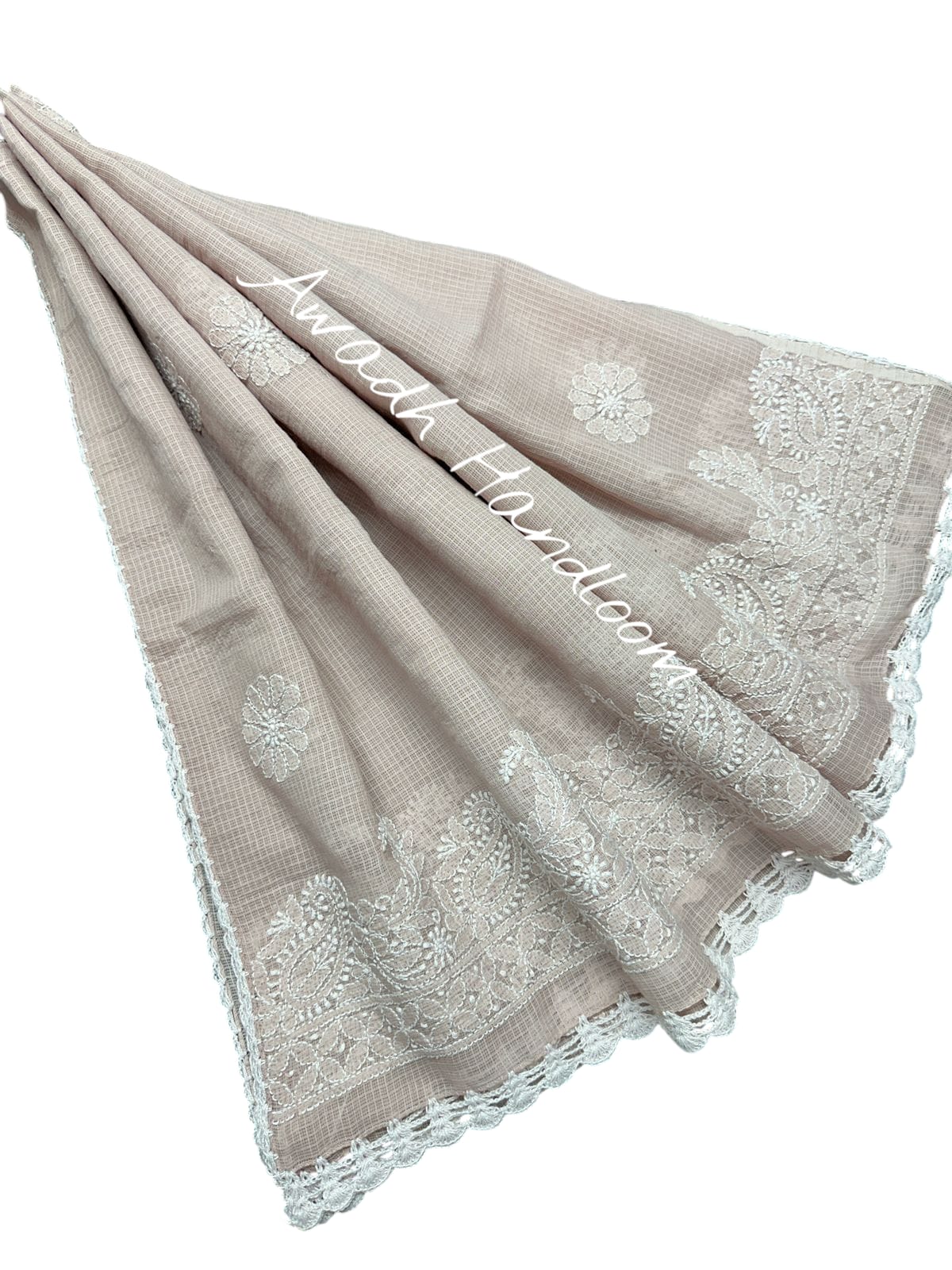 Pure Kota Cotton Fabric Chikankaari Handwork Dupatta with Crochet Border