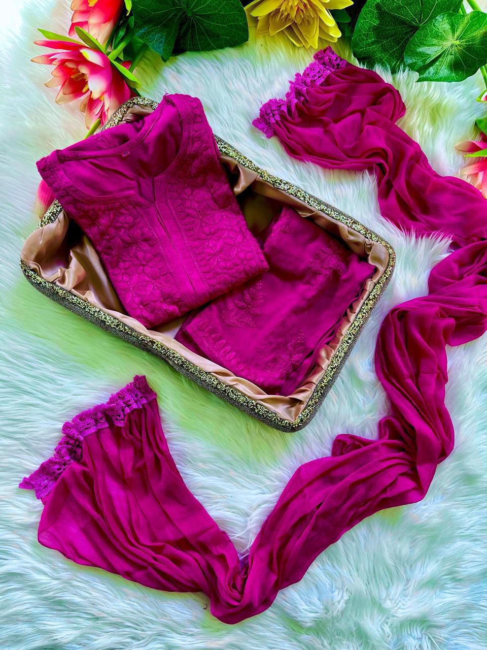 Premium Soft & Silky Modaal Reyon Fine Work Plazo Dupatta Set with Mukesh work  Full Deyable Tone 2 Tone  Colours