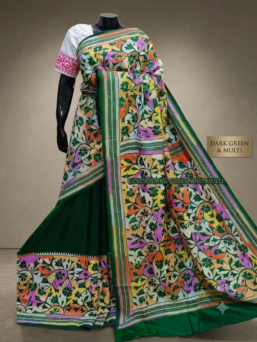 Kantha Stitch Handwork Silk Saree