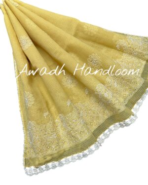 Pure Kota Cotton Fabric  Chikankaari Handwork Dupatta with Crochet Border