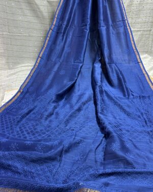 Beautiful Soft pure  chanderi silk Saree  With blouse  Lucknowi Chikankaari Handwork Dyeable