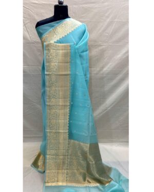 Banarasi Kora Silk Saree for Women | 10-Inch Border Handloom Kadhwa Weaving | Gold Zari Work | Traditional Wedding & Festive Wear